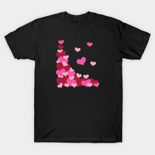 Hearts | Love | Pink | Black T-Shirt